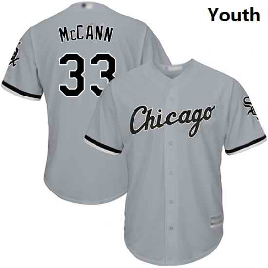 White Sox #33 James McCann Grey Road Cool Base Stitched Youth Baseball Jersey